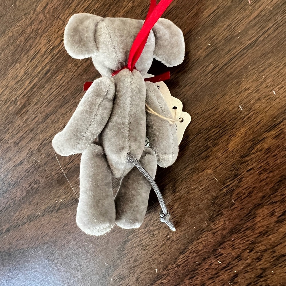 Boyds Bears TF Wuzzie Elephant Ornament Grey Plush Miniature Red Bow Tagged - Picture 4 of 4